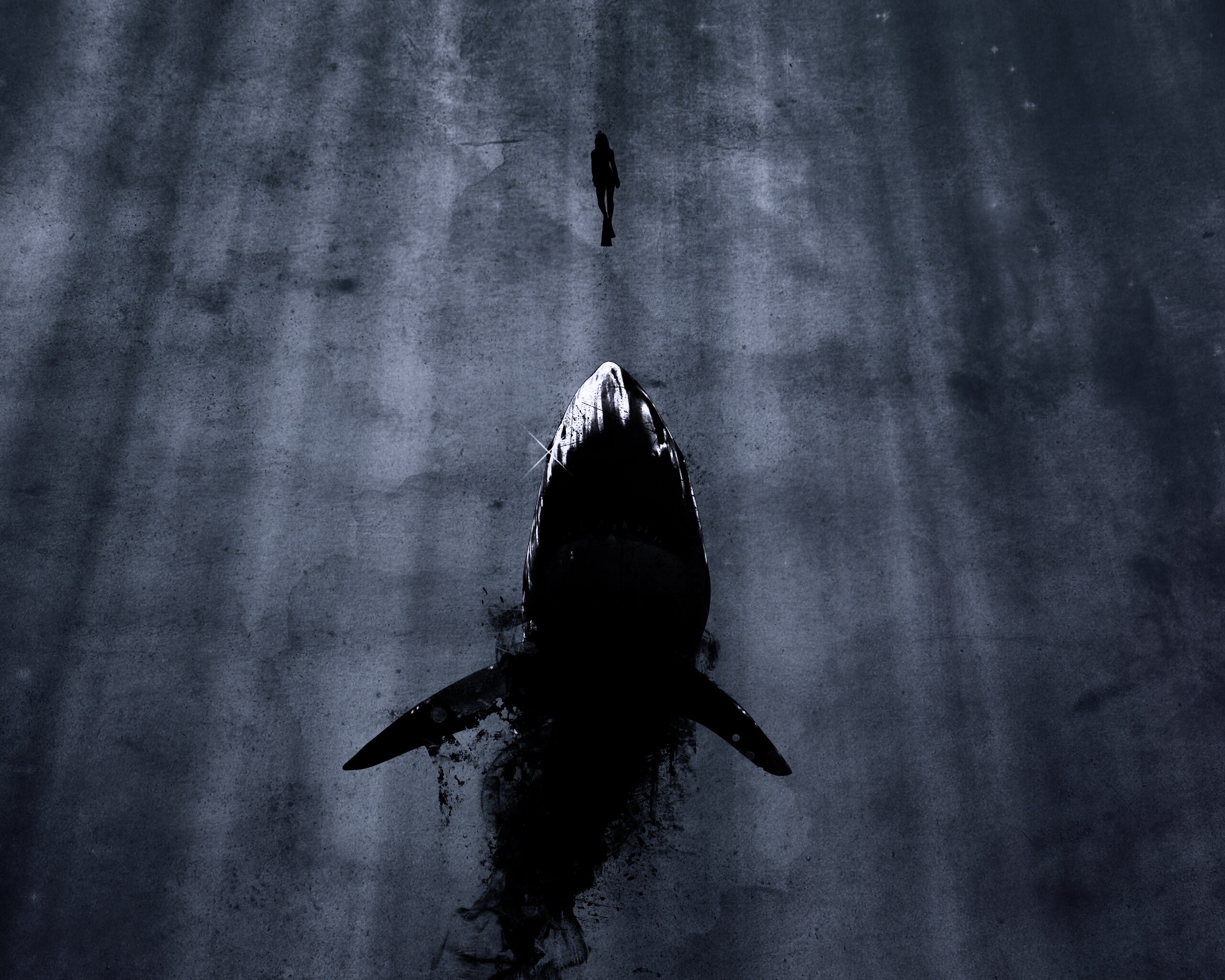 Акула гонится за человеком обои