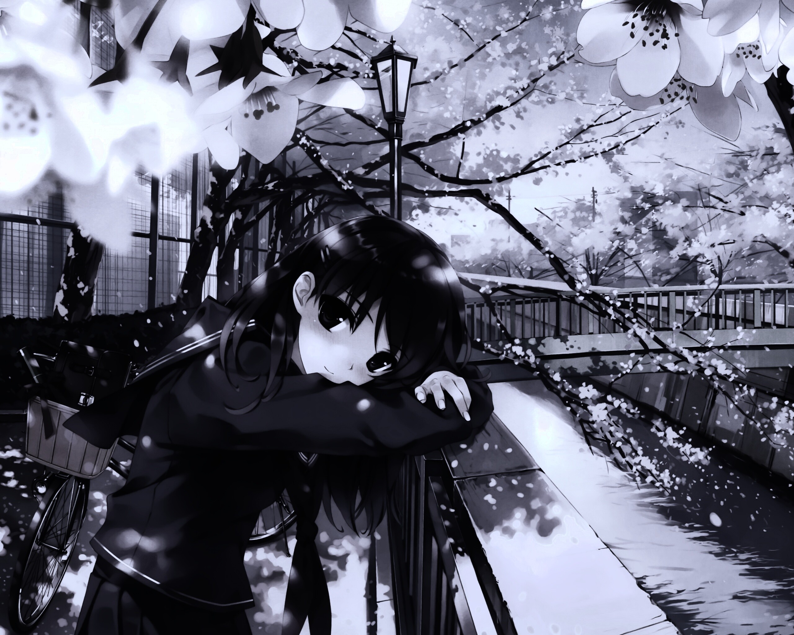 Девушка среди лепестков сакуры обои