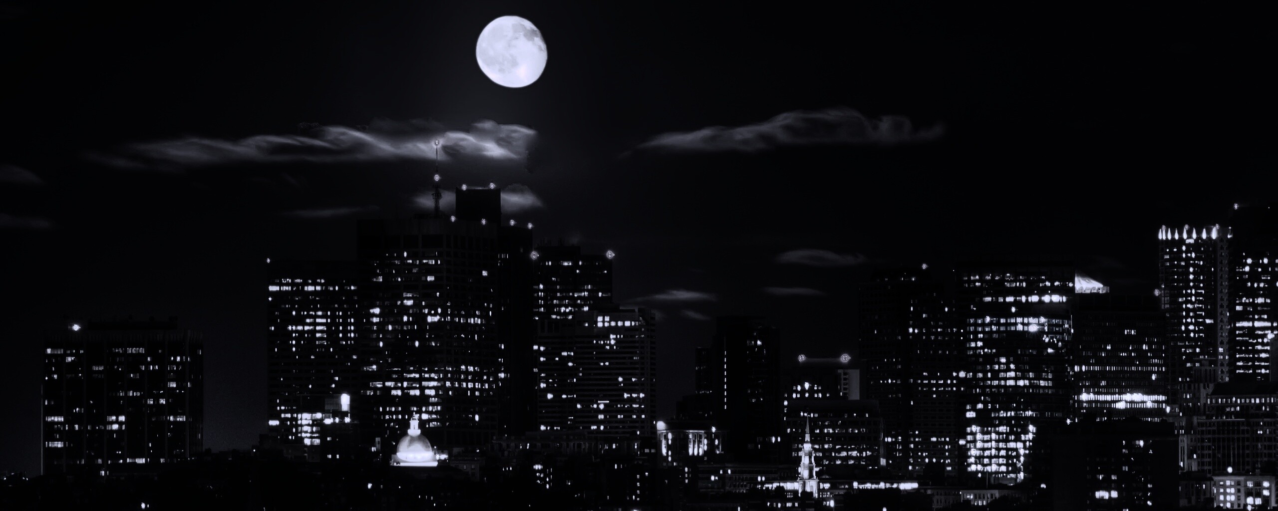 Луна над мегаполисом обои