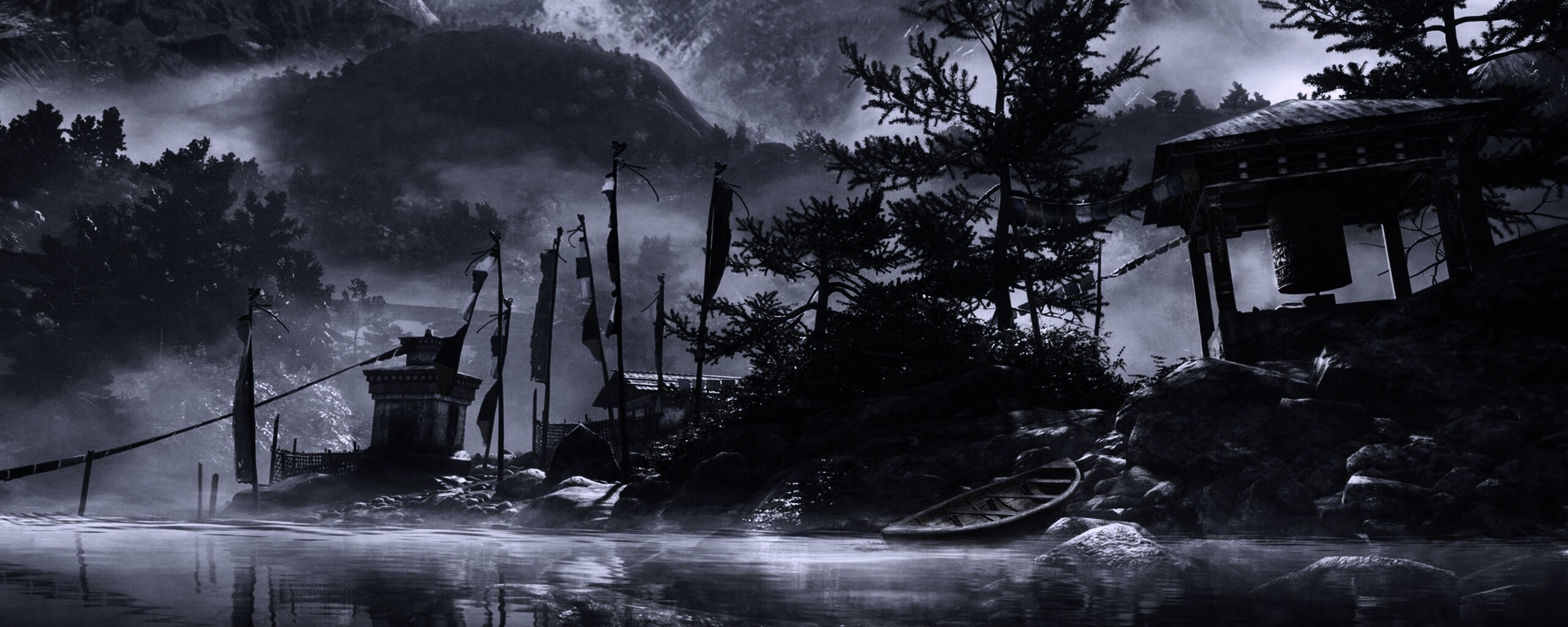 Каменистый берег в тумане обои