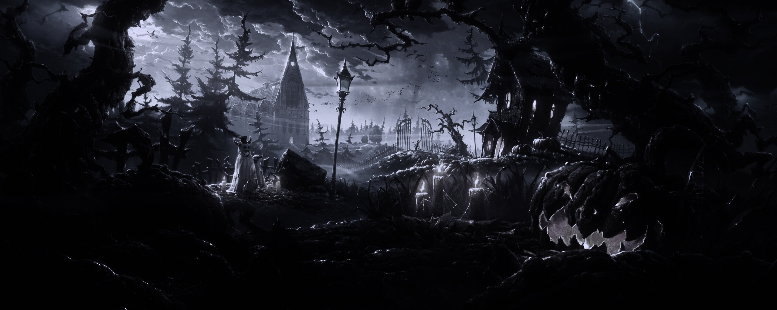 Страшный хэллоувинский пейзаж обои