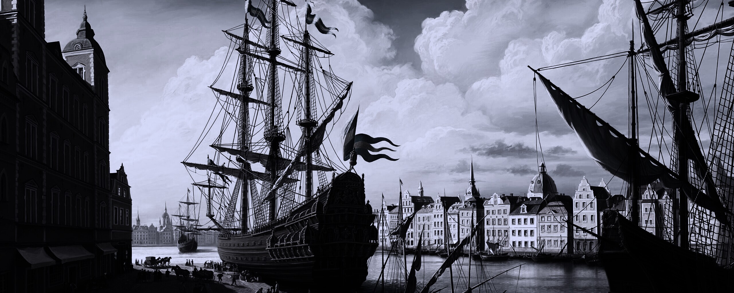 Парусник на набережной обои