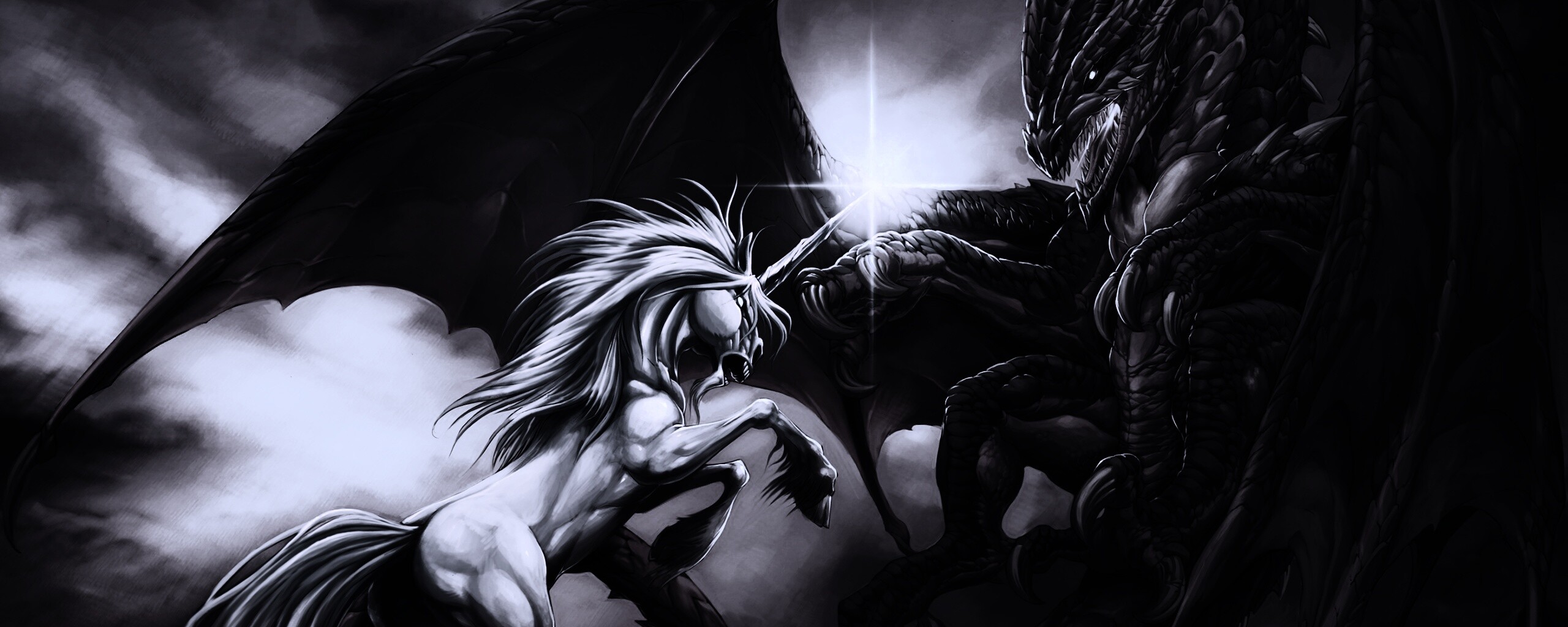 Дракон и единорог обои