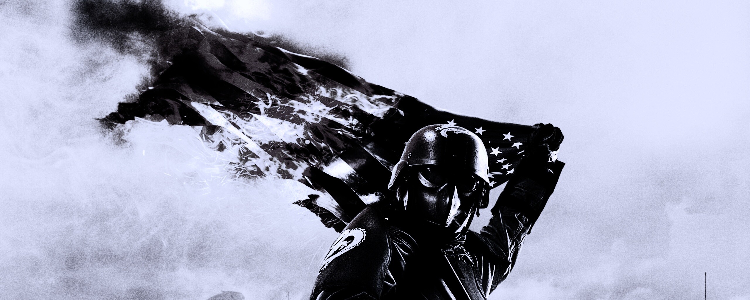 Солдат сжигает американский флаг обои