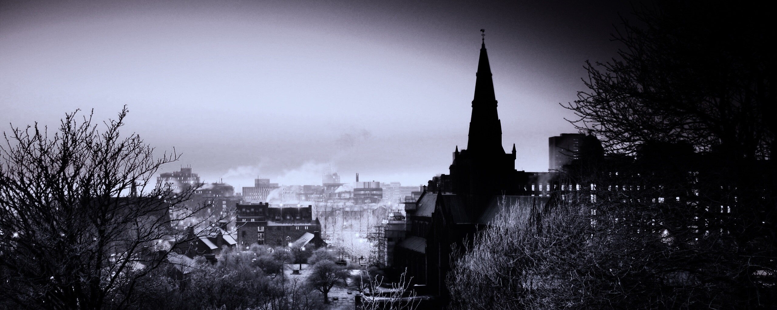 Закатный город зимой обои