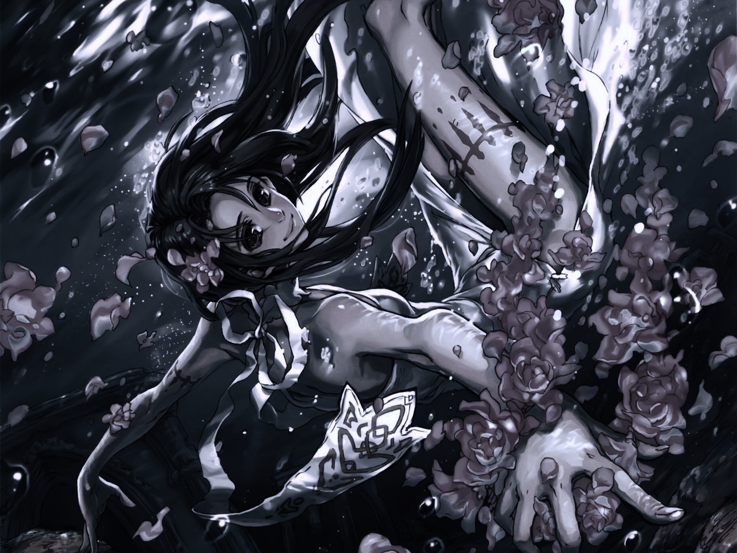 Девушка из аниме под водой обои