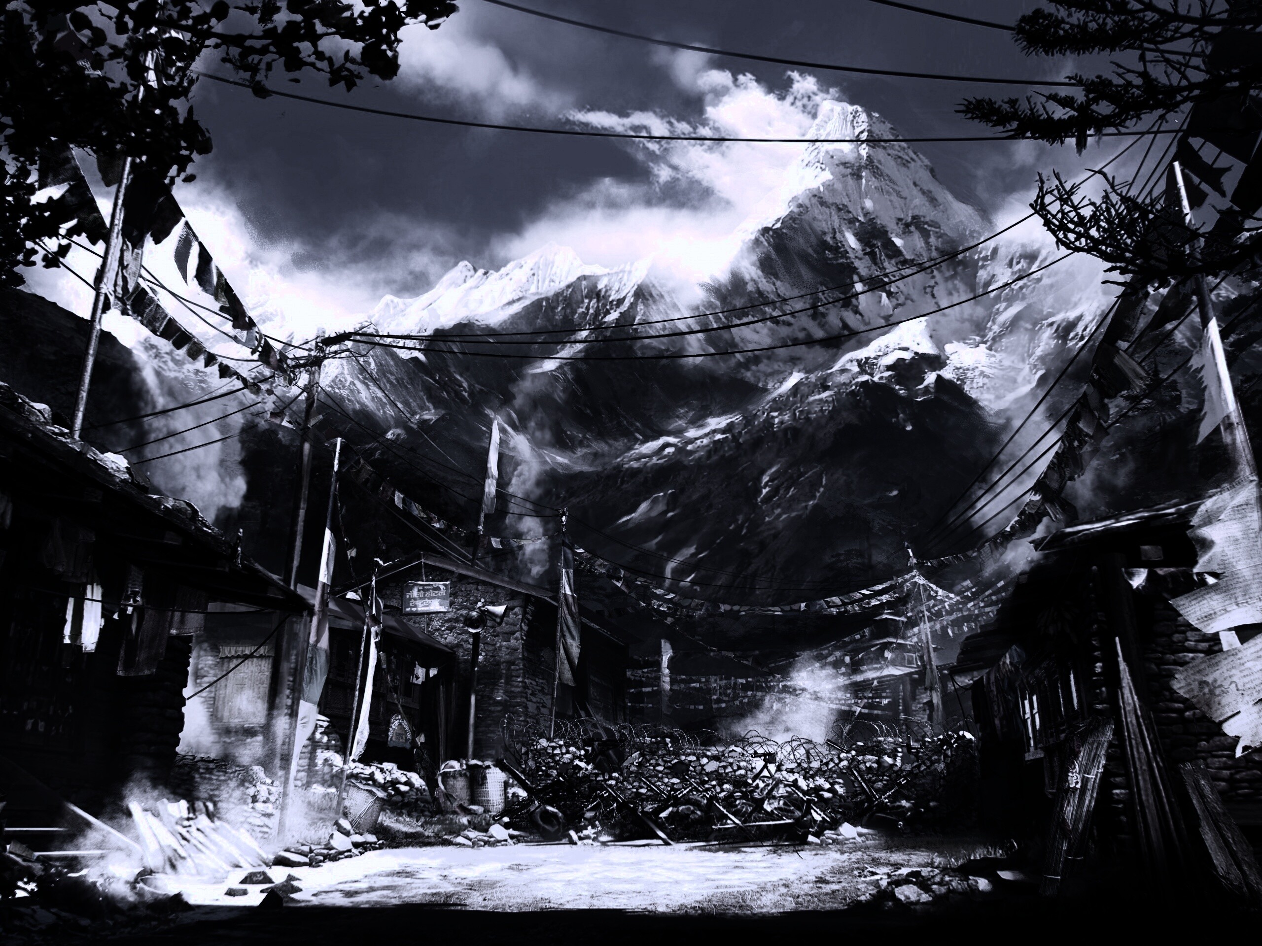 Загороженная улица в горах обои