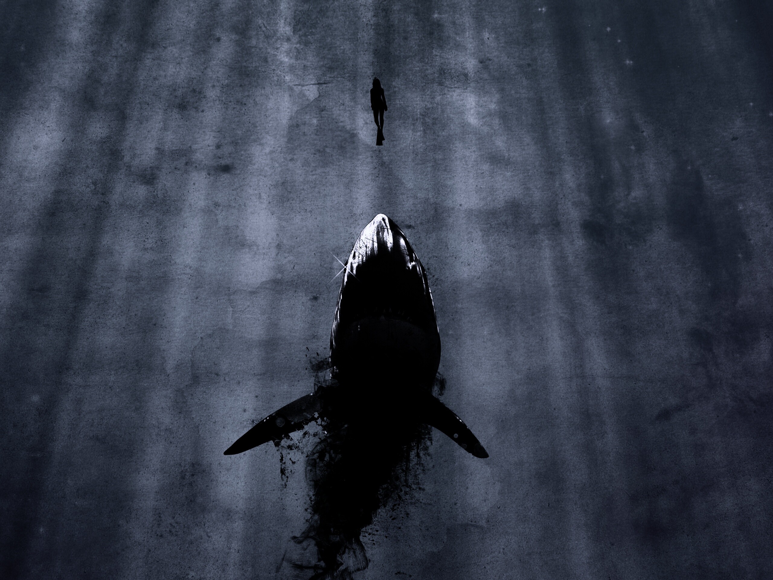 Акула гонится за человеком обои