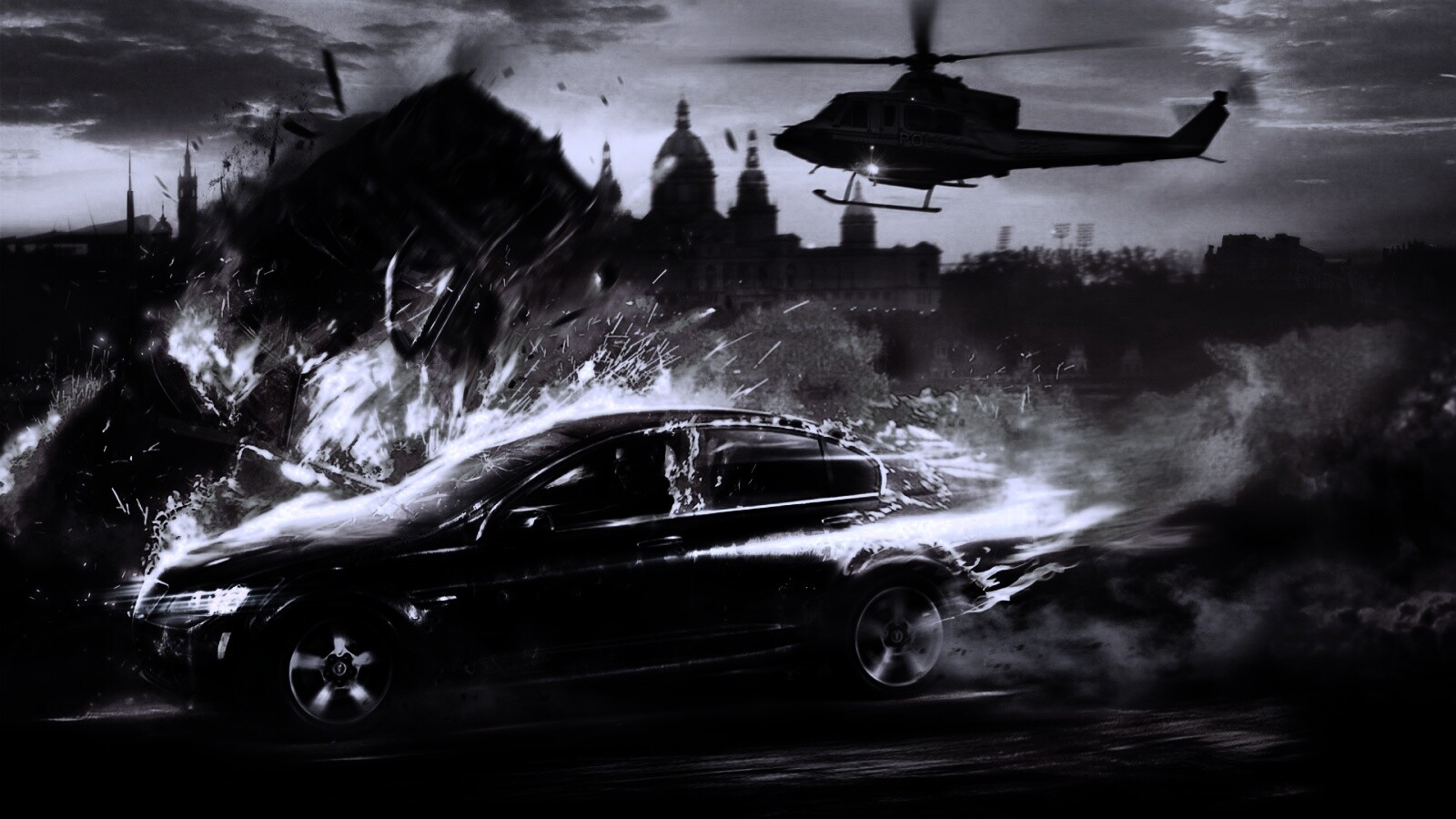 Погоня за горящей машиной обои