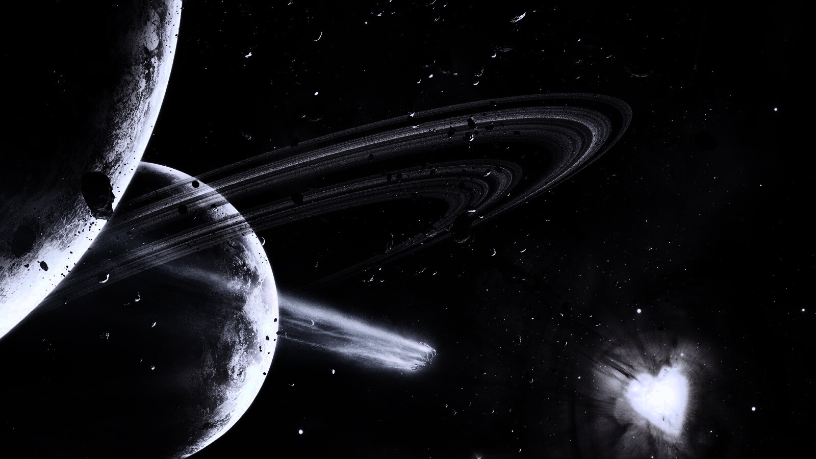 Голубой метеорит и туманность в виде сердца обои