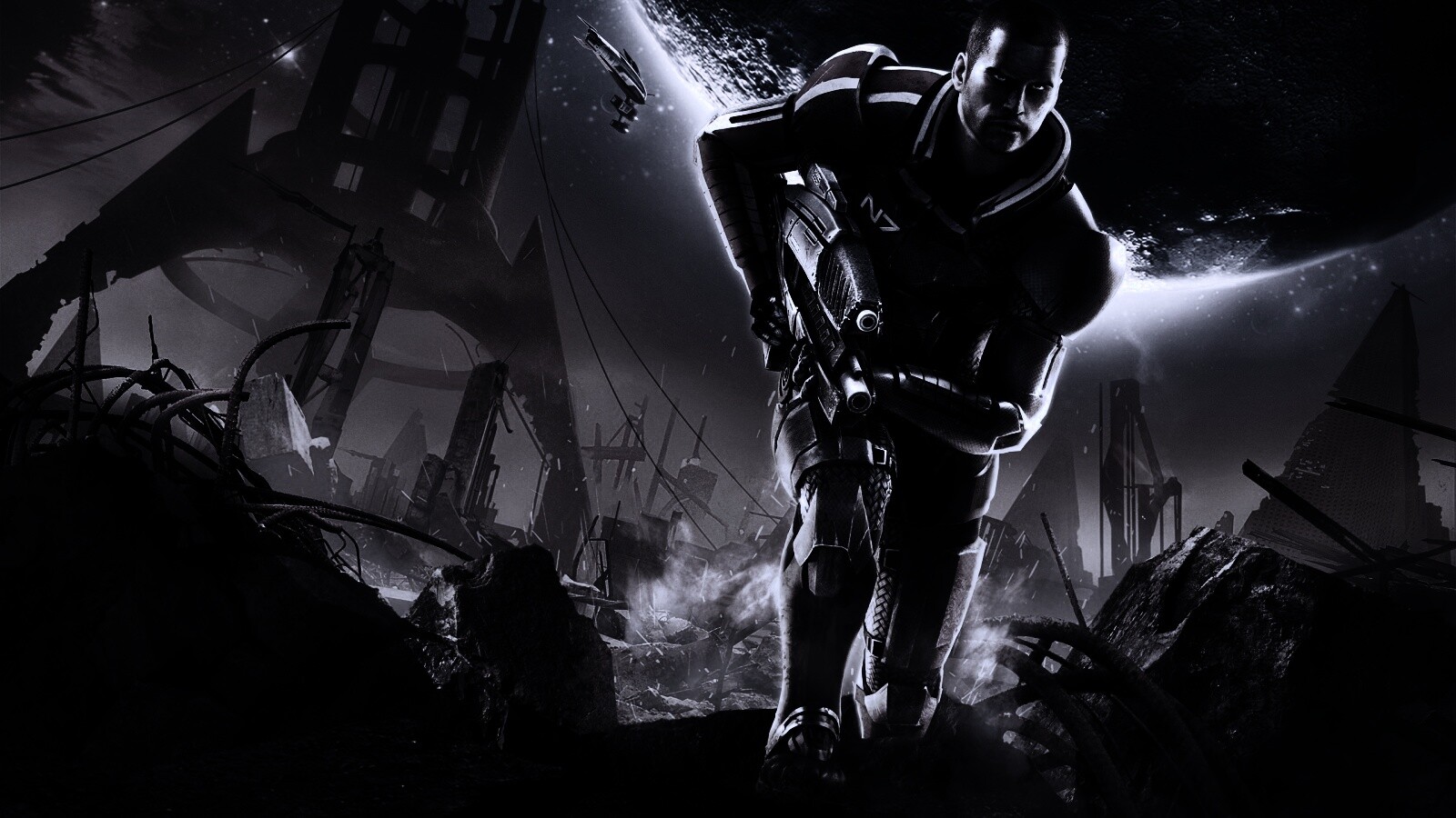 Капитан Шепард на руинах обои