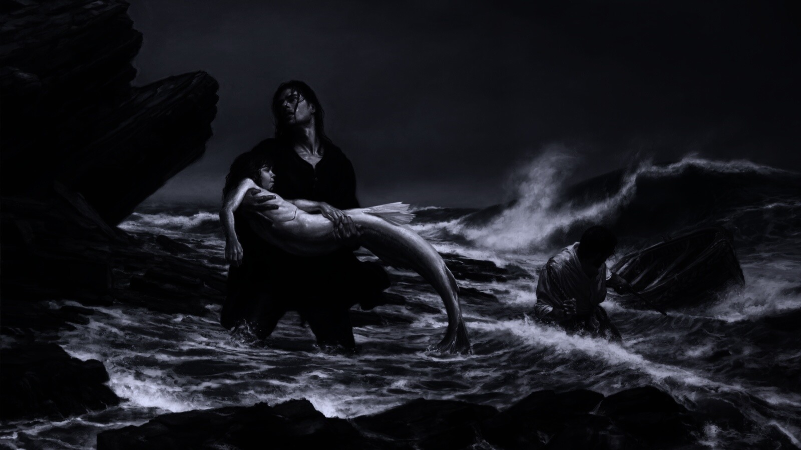 Рыбаки спасают русалку обои