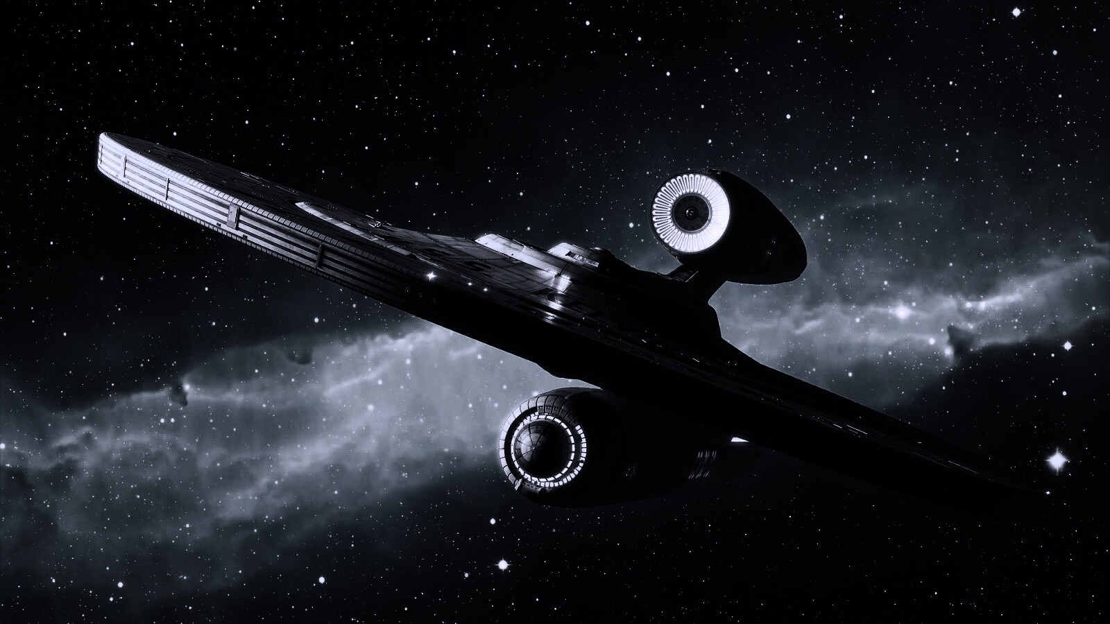 Космический корабль с двумя двигателями обои