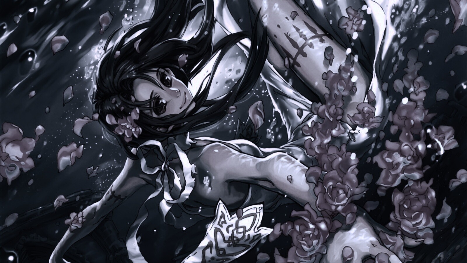 Девушка из аниме под водой обои