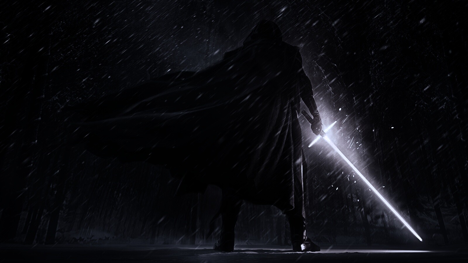 Кайло Рен в зимнем лесу обои