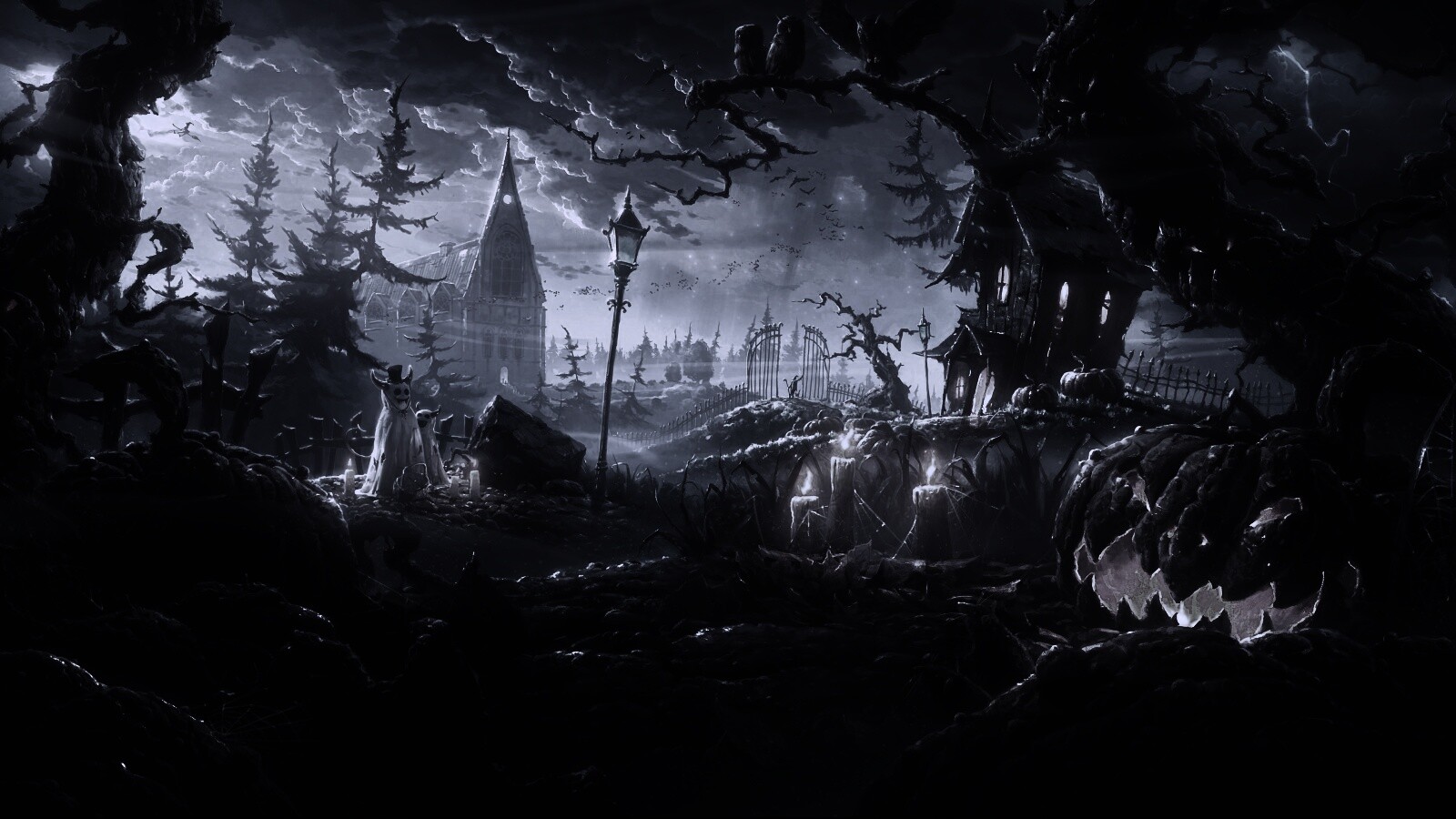 Страшный хэллоувинский пейзаж обои