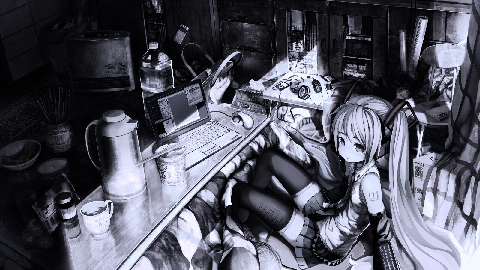 Хатсуне Мику в своей комнате обои