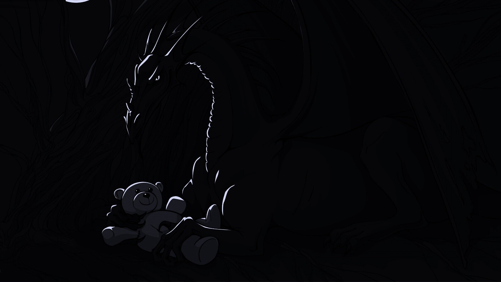 Дракон с любимой игрушкой обои