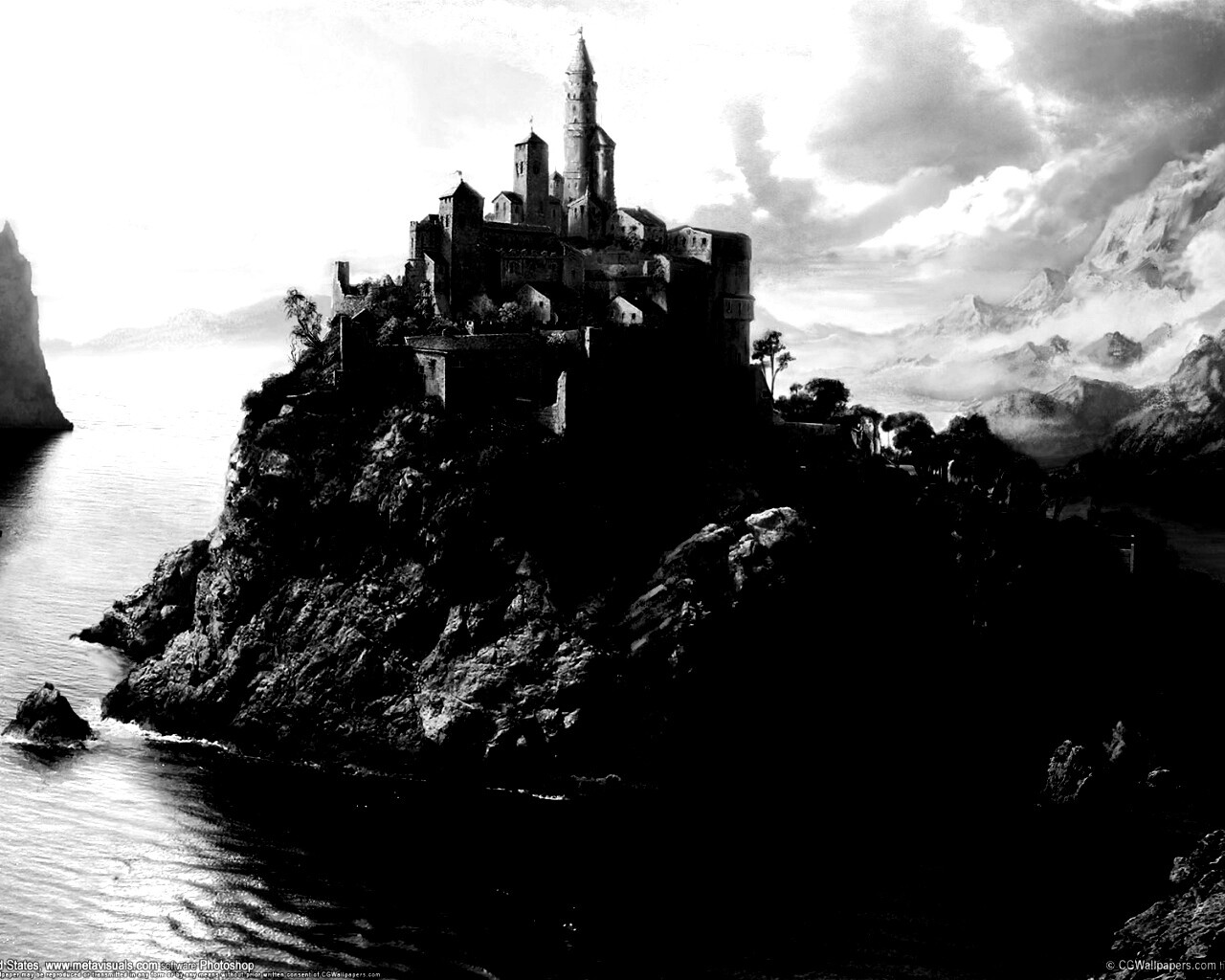 Замок на скале обои
