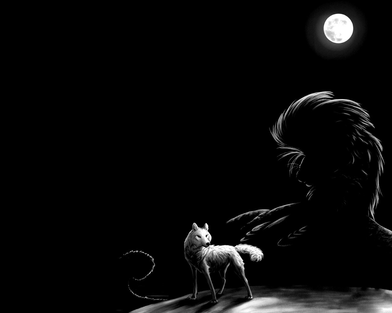 Волк и лев при луне обои