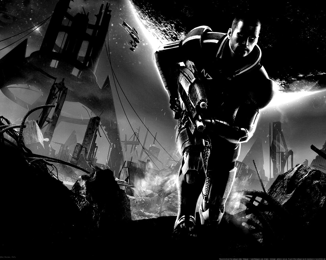 Капитан Шепард на руинах обои