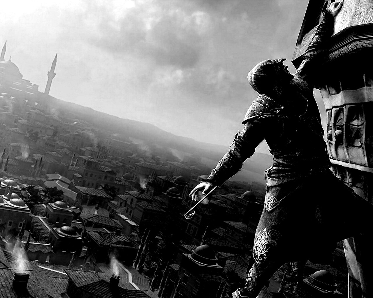 Ассасин лезет на башню обои