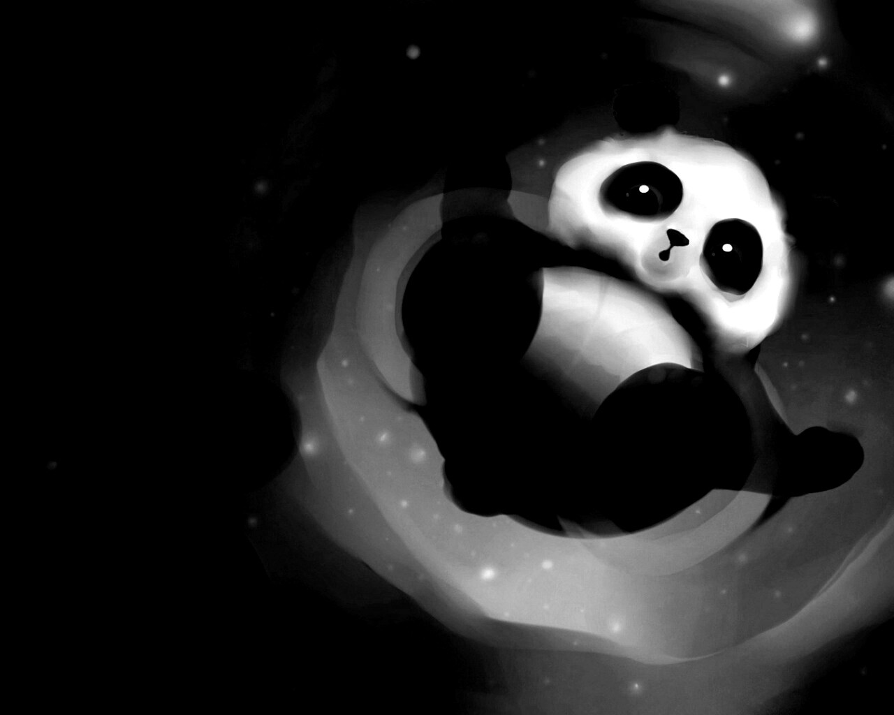 Маленькая панда и лужа обои