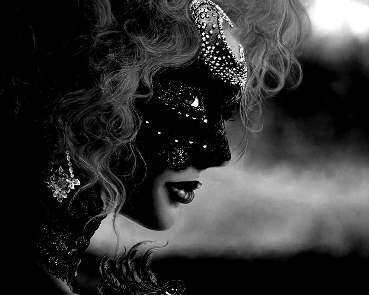 Девушка в карнавальной маске обои