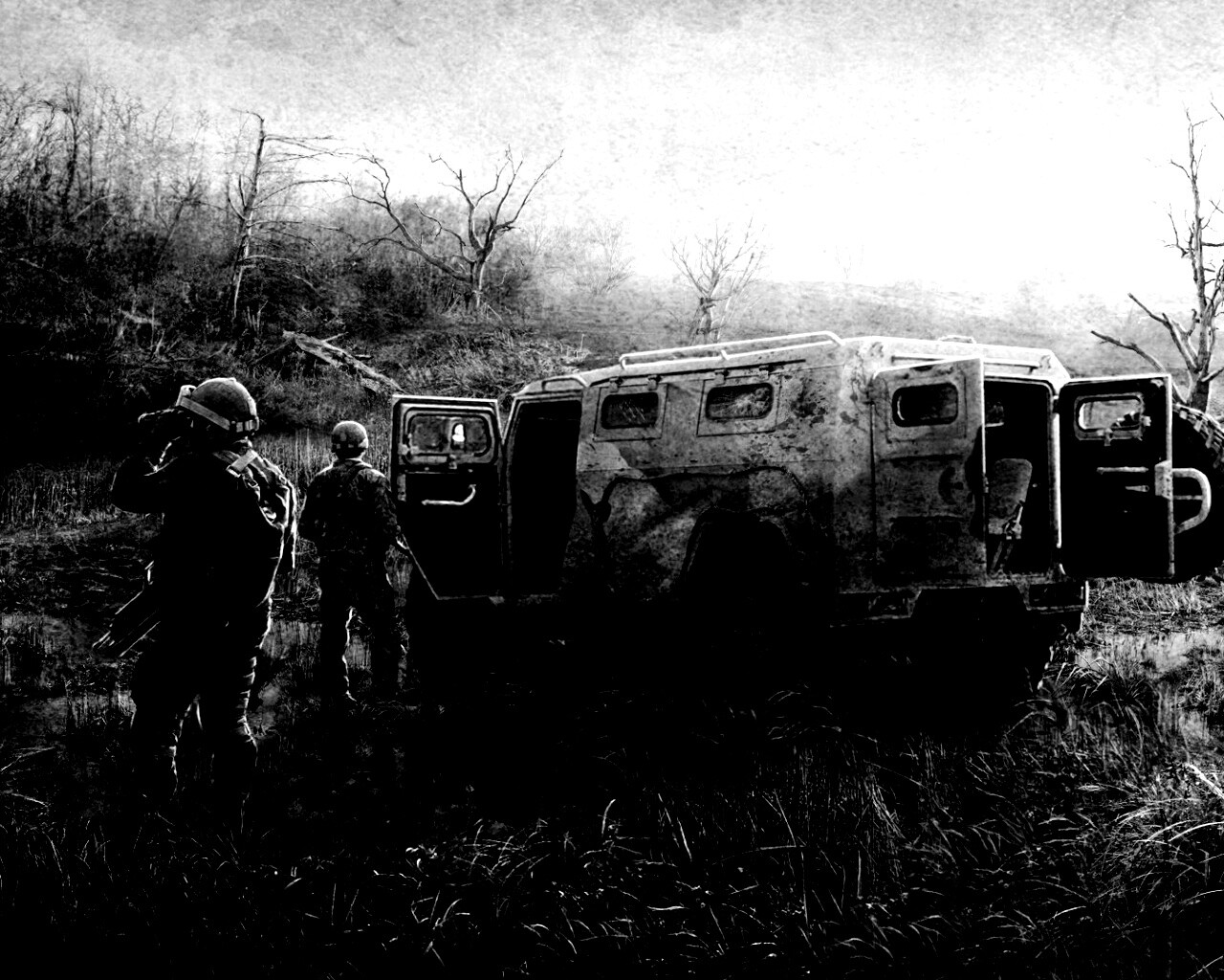 Солдаты из сталкера на болоте обои