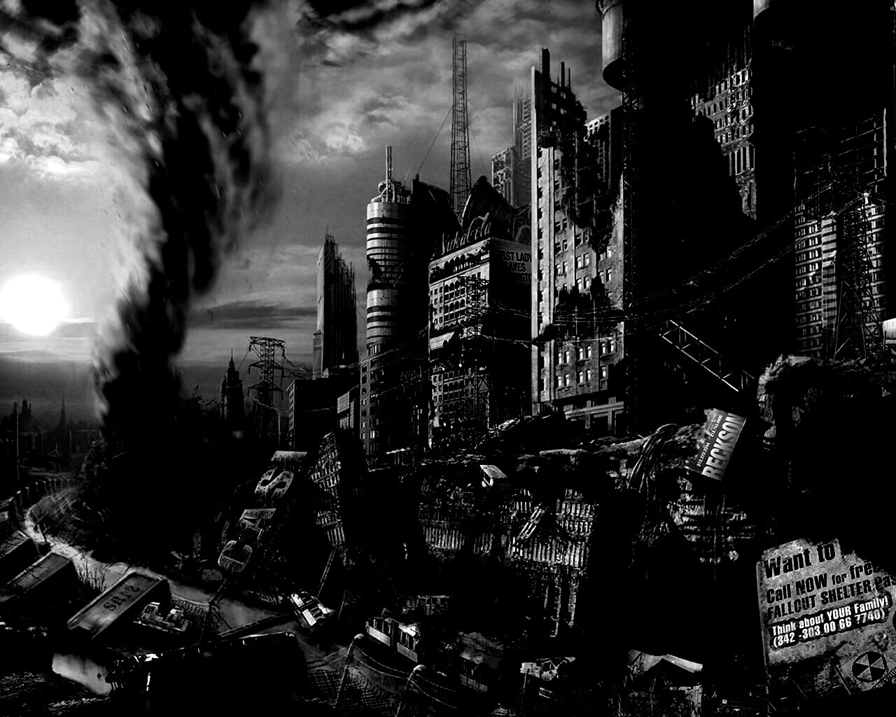 Торнадо в разрушенном городе обои