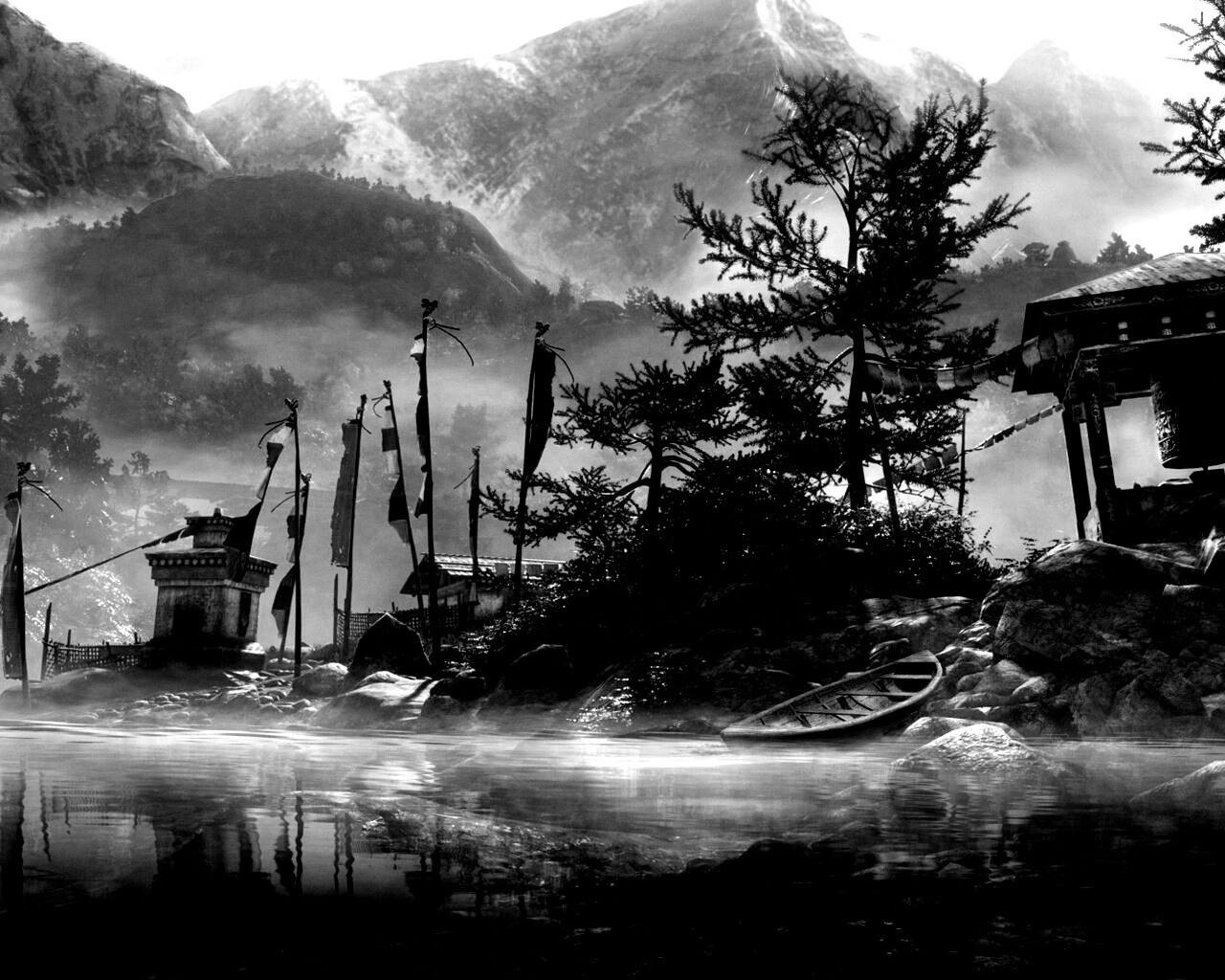 Каменистый берег в тумане обои