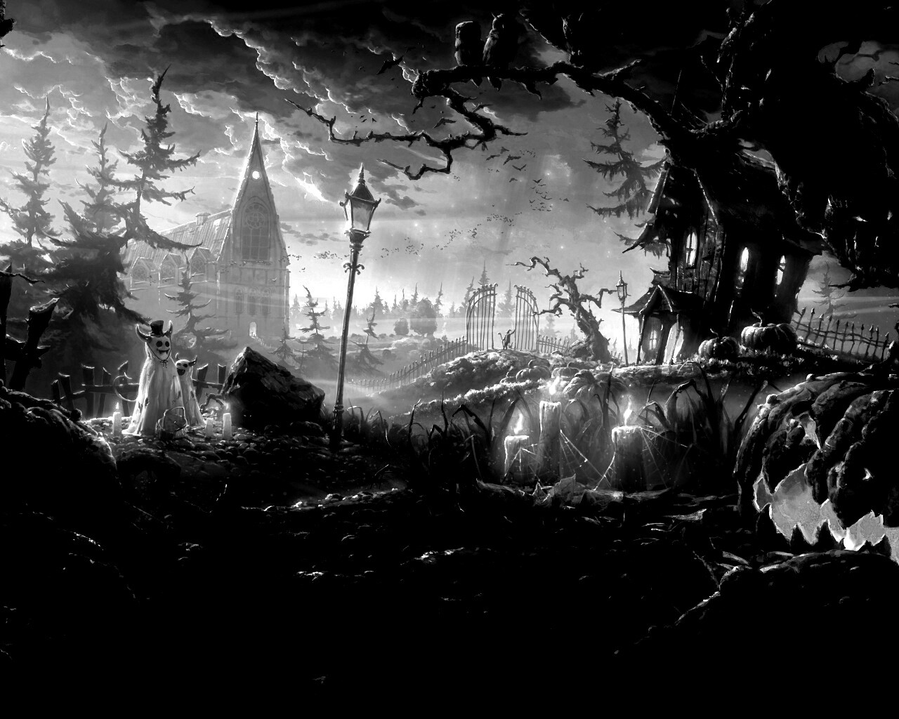 Страшный хэллоувинский пейзаж обои