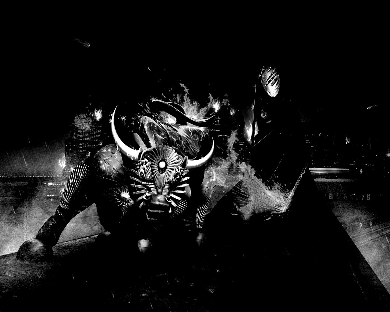 Воин и бык на крыше обои