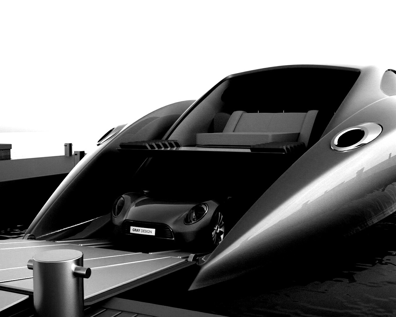 Яхта с автомобилем на борту обои