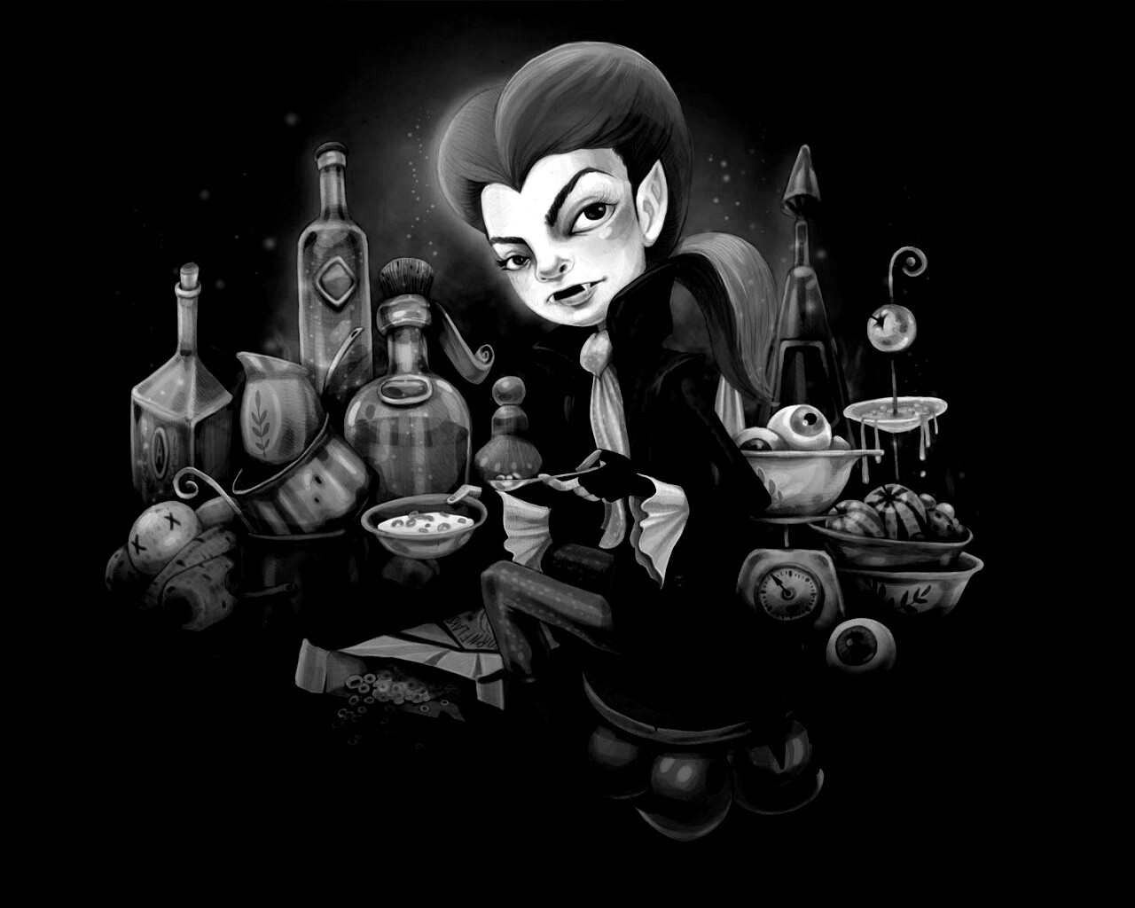 Вампир на кухне обои