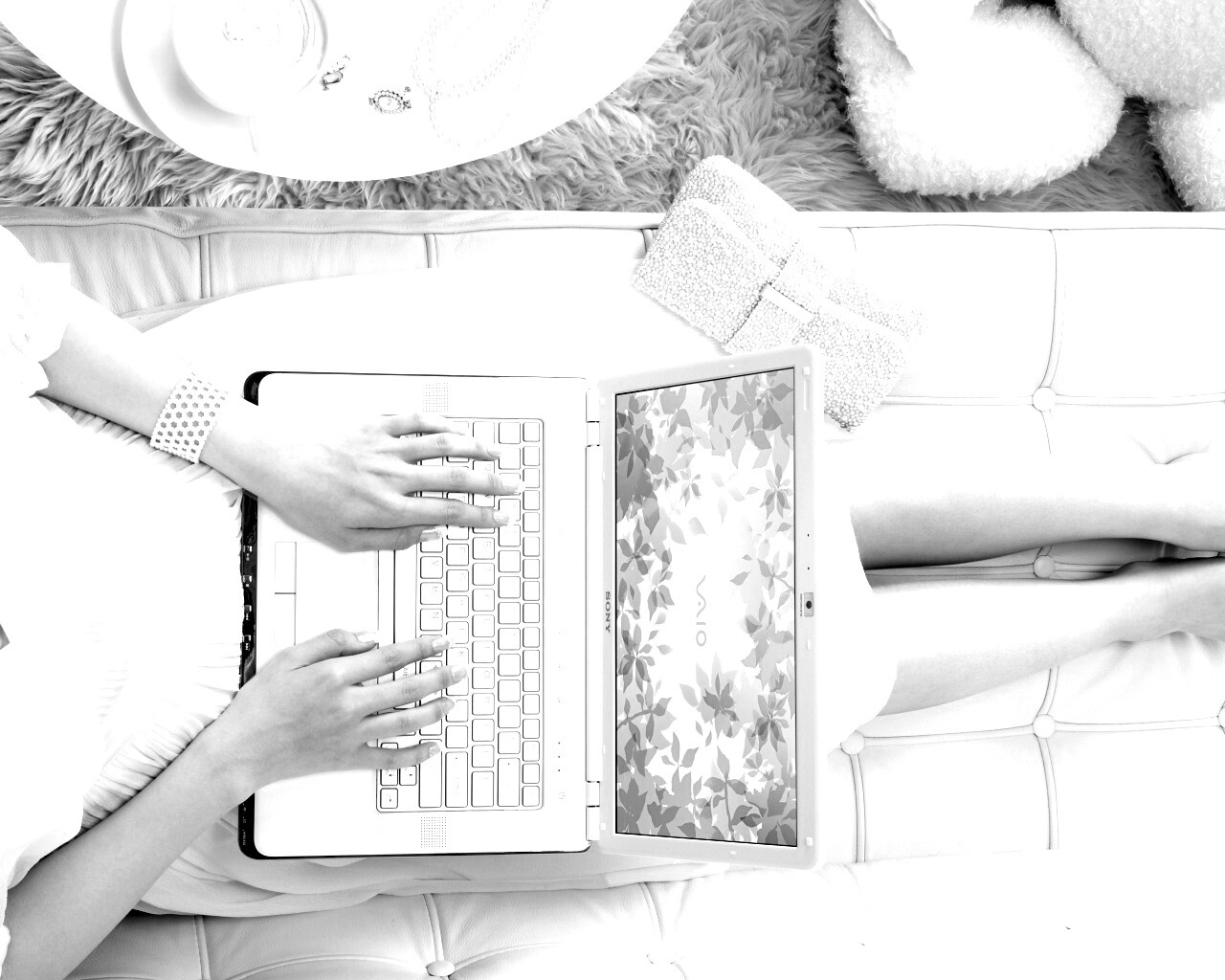 Девушка с ноутбуком vaio обои