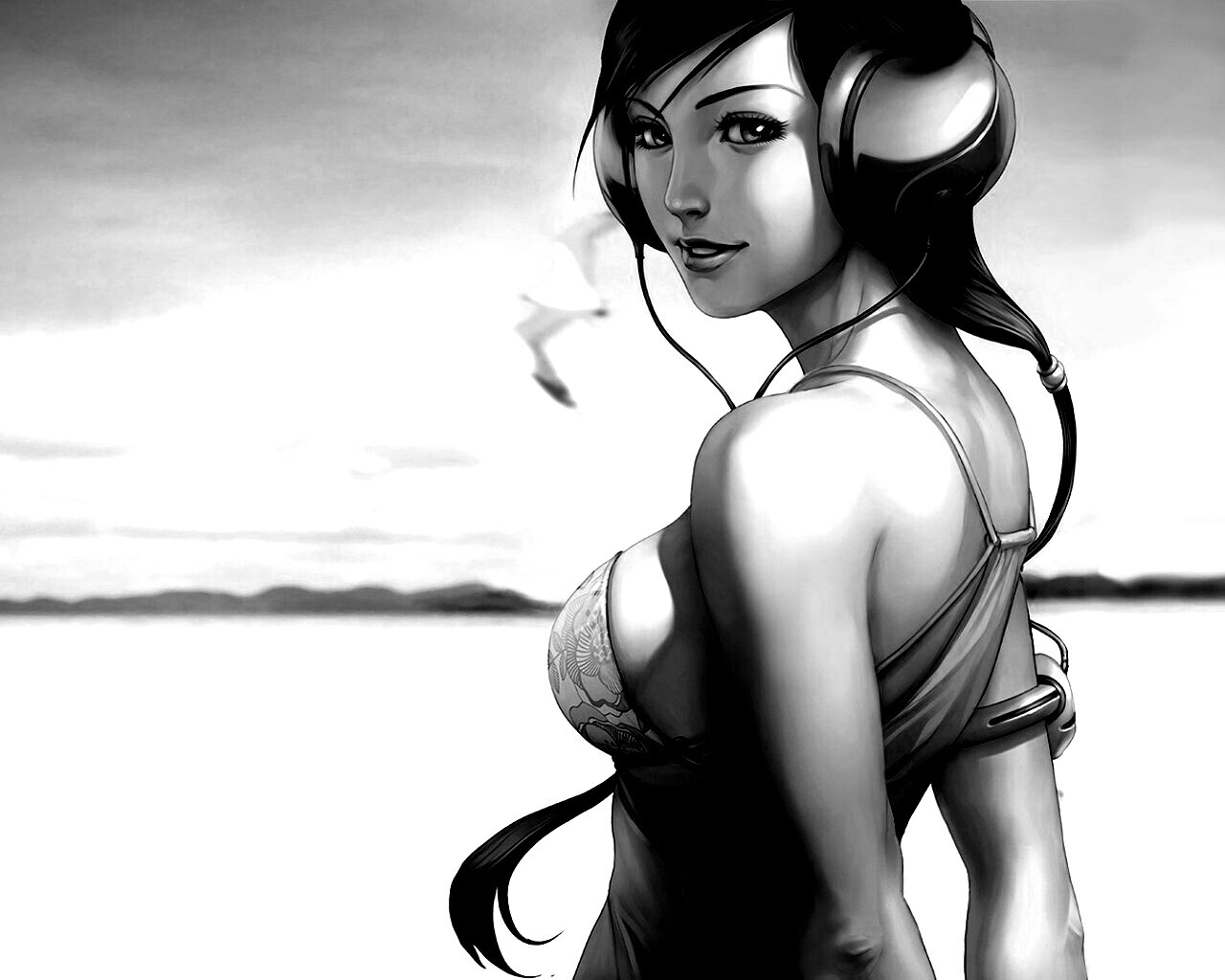 Девушка в наушниках обои