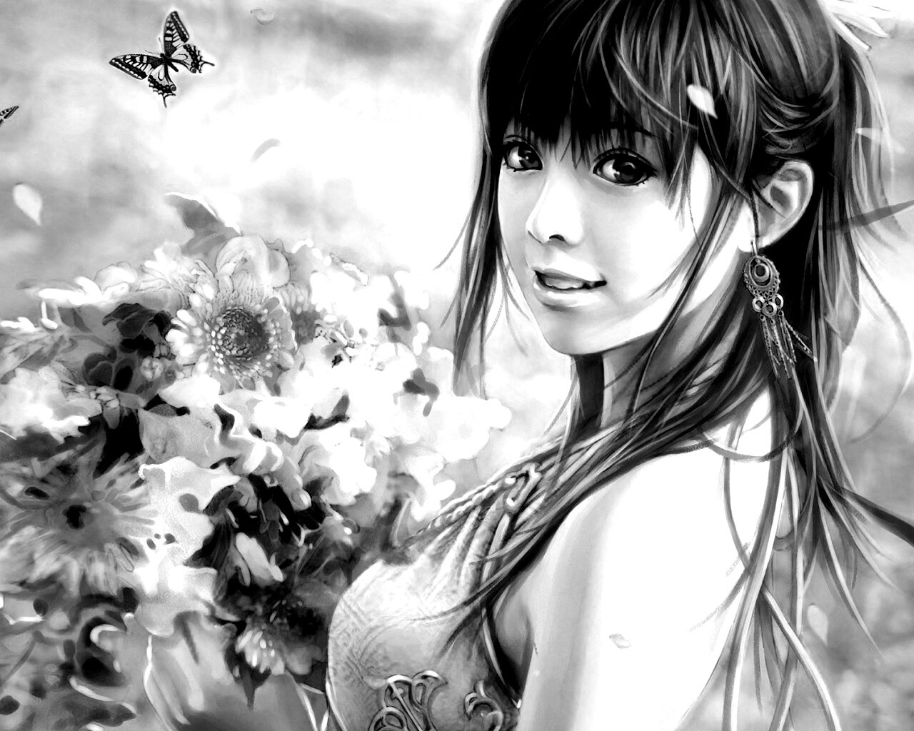 Девушка с цветами обои