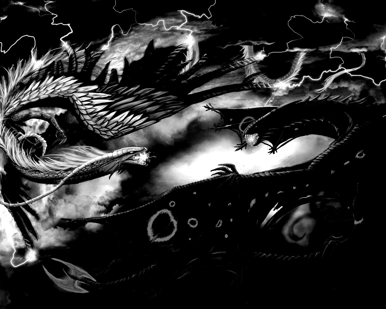 Живописная битва молнии и огня обои