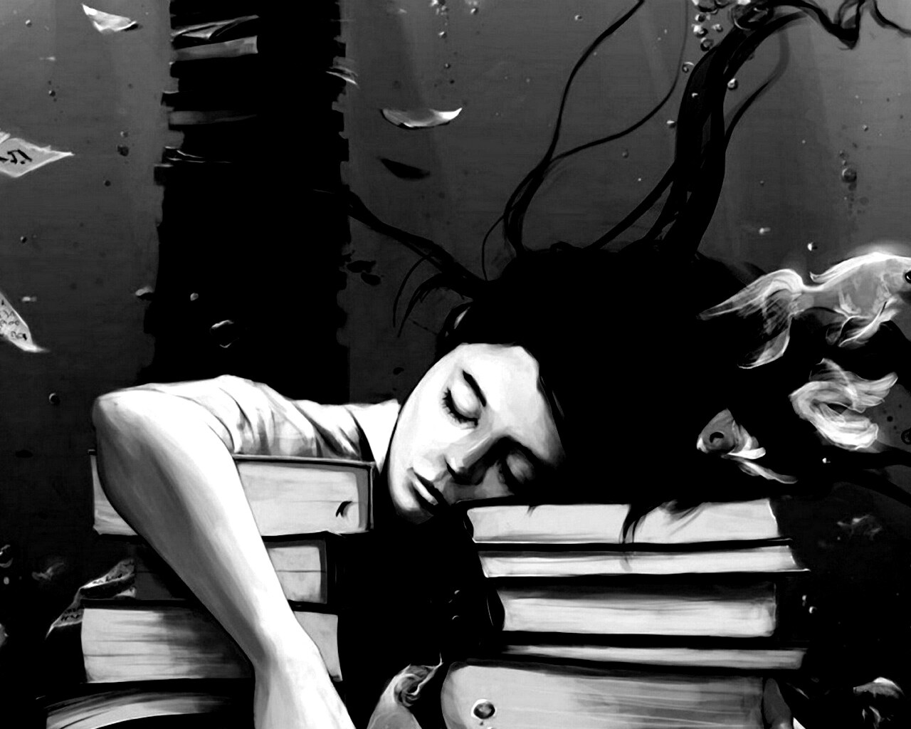 Девочка тонет в знаниях обои