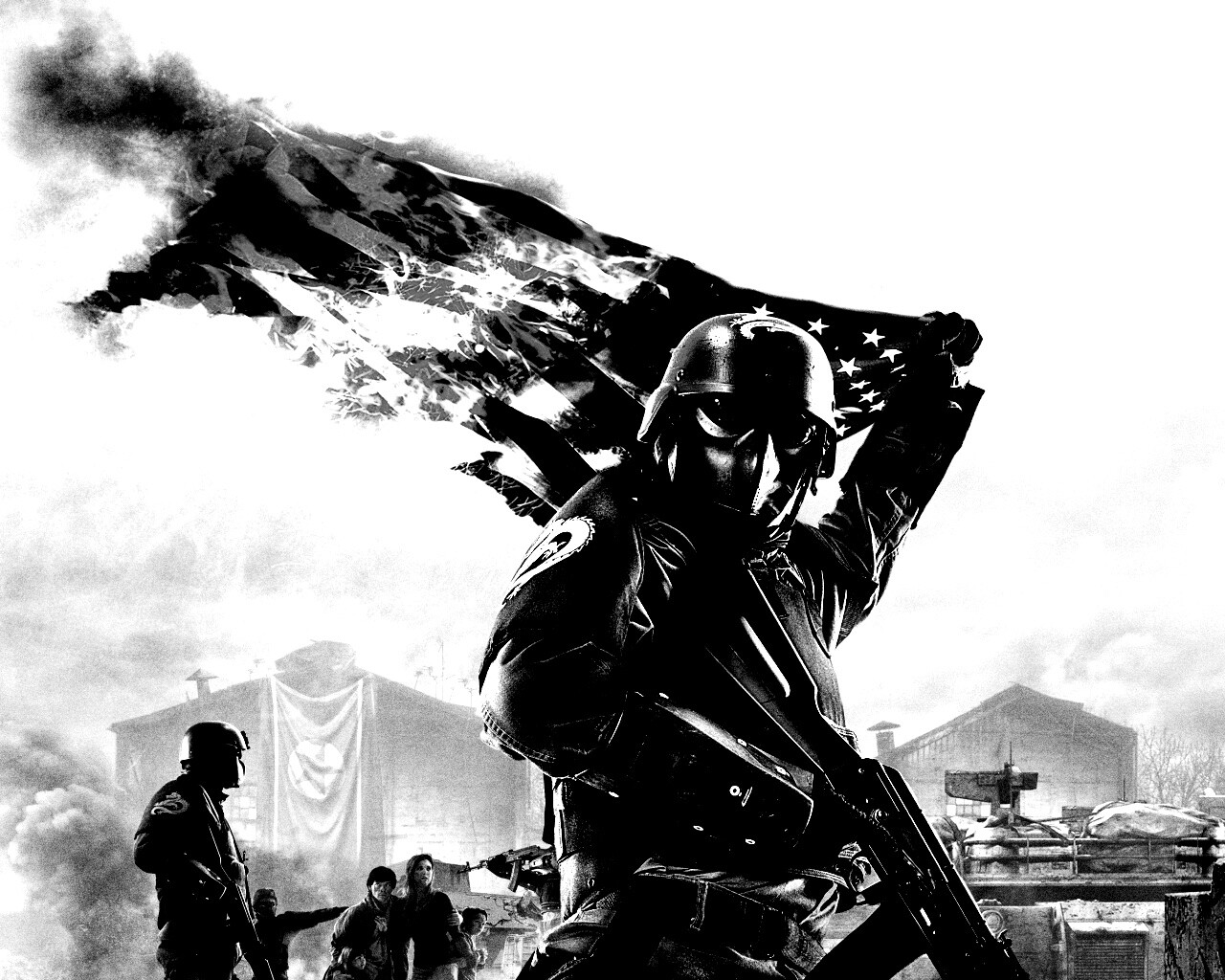 Солдат сжигает американский флаг обои