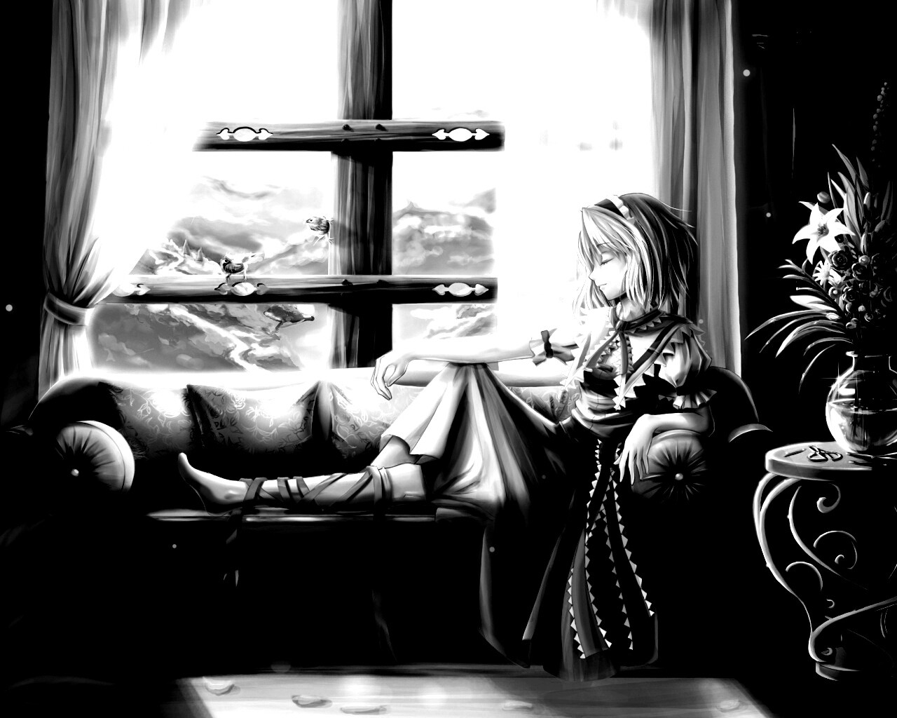 Девушка у окна обои