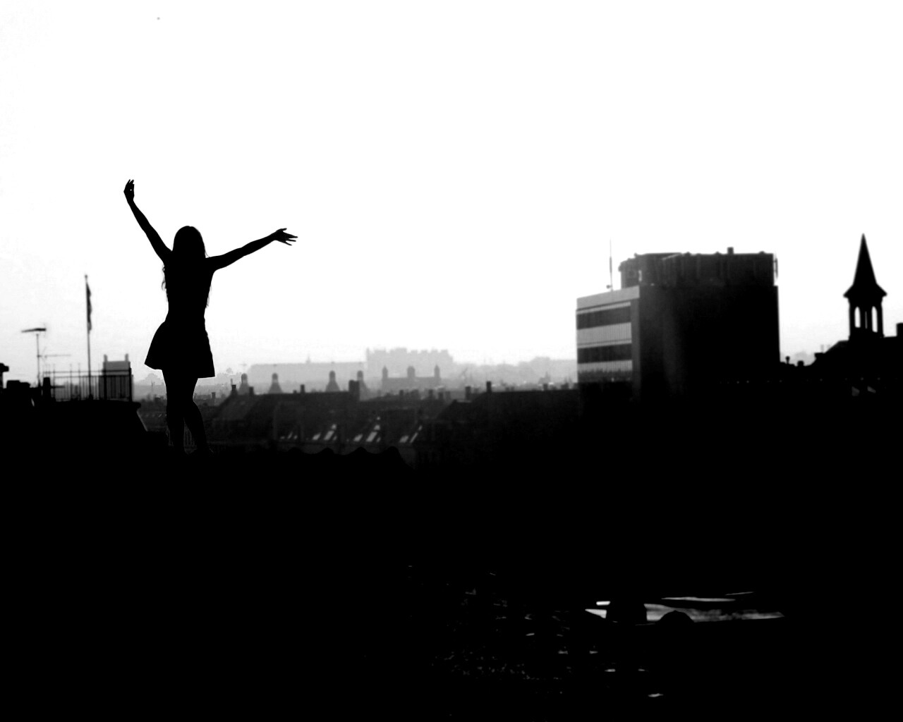 Девушка на крыше обои