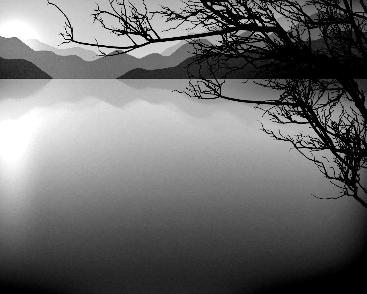 Ветка над вечерним озером обои