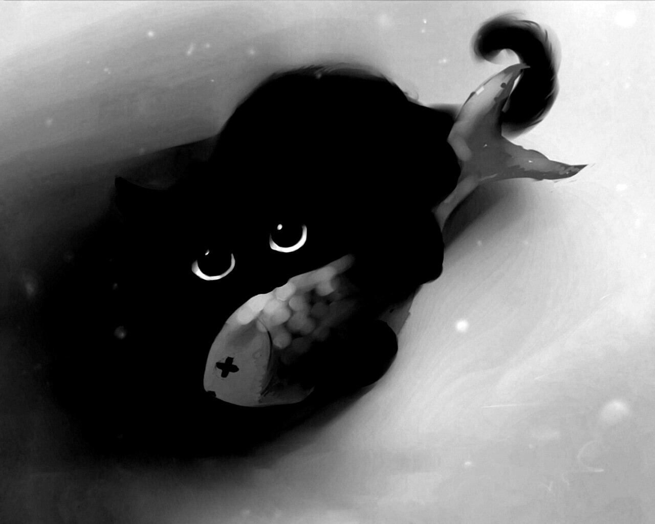 Кот с рыбкой обои