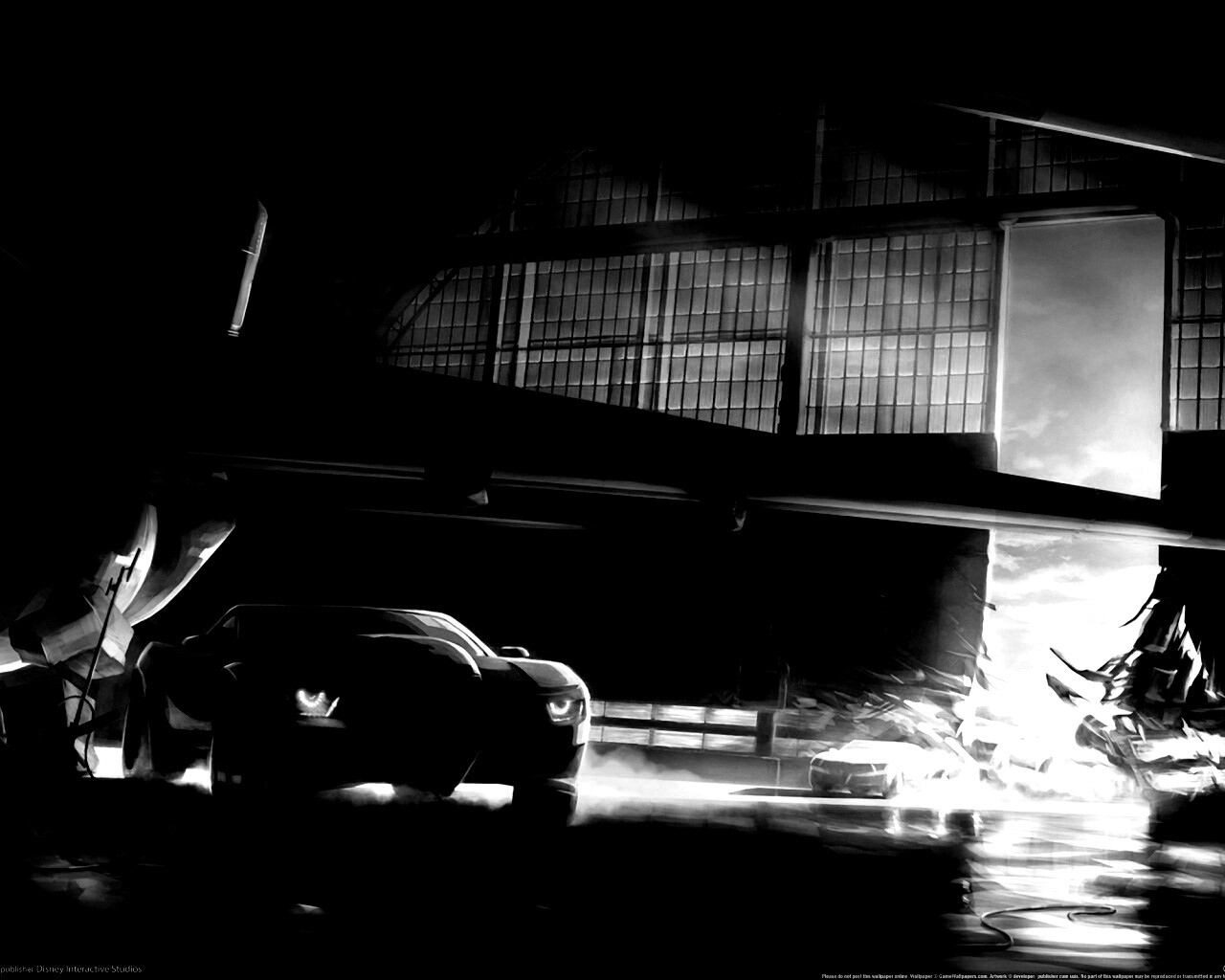 Машины въезжают в ангар обои