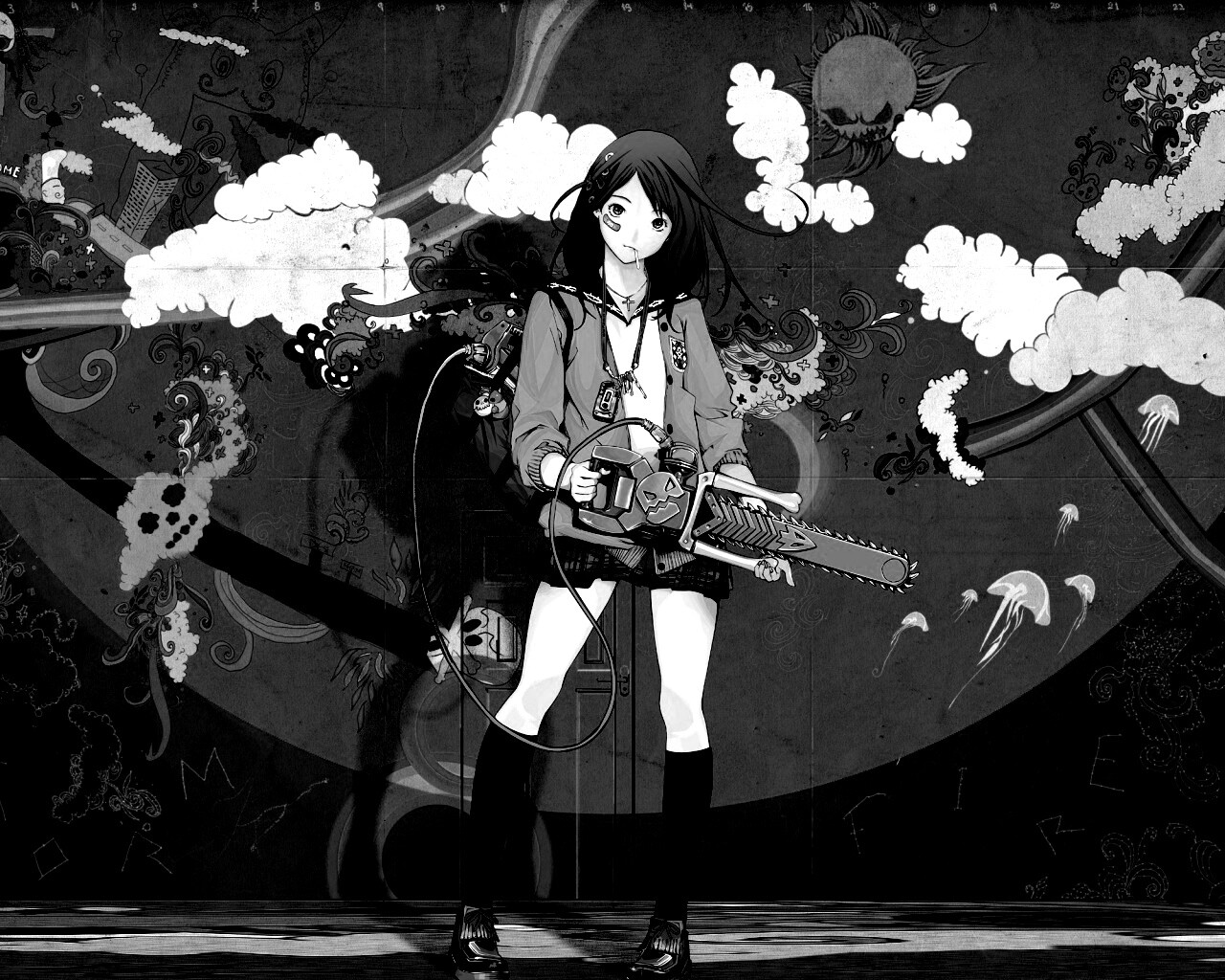 Девушка с бензопилой обои