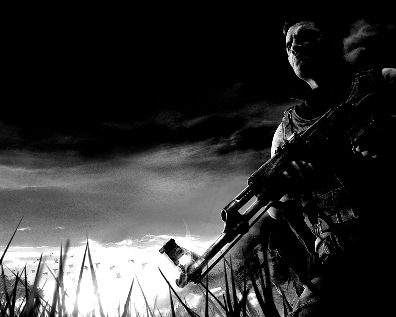 С оружием и в бронежилете обои