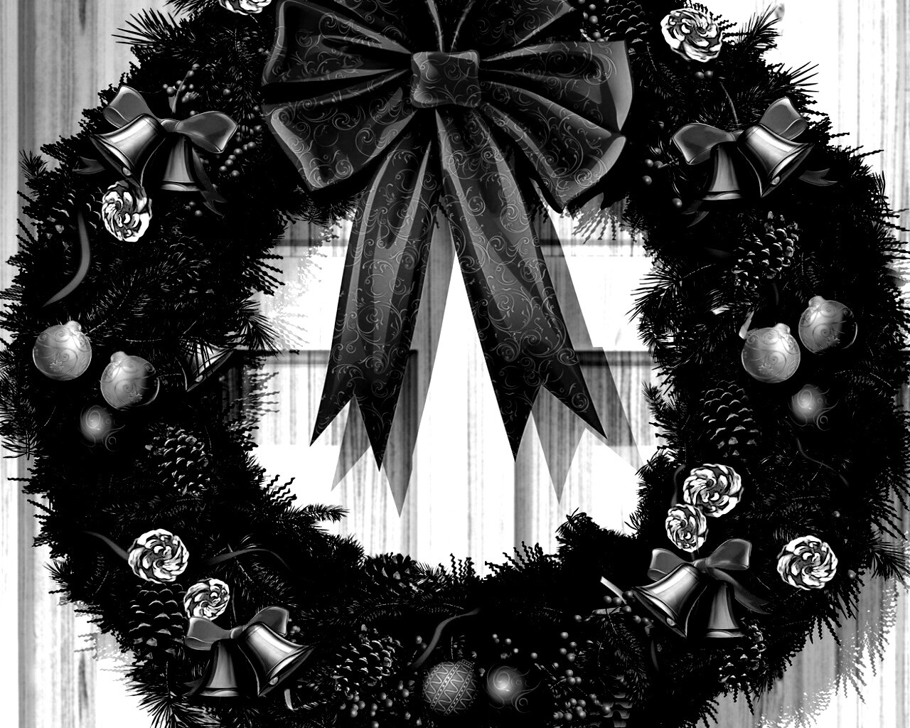 Новогодний венок на двери обои