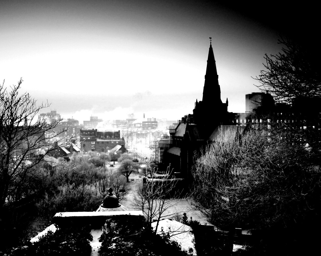 Закатный город зимой обои